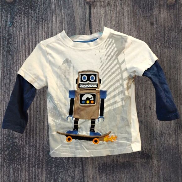 18-24m Crazy 8 Skateboard Robot Double Sleeve Toddler Long Sleeve Tee Shirt - Picture 1 of 7